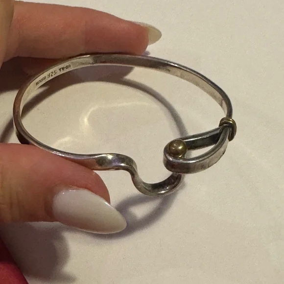 925 Sterling silver MEXICO hook and eye two tone bangle bracelet - Picture 14 of 16